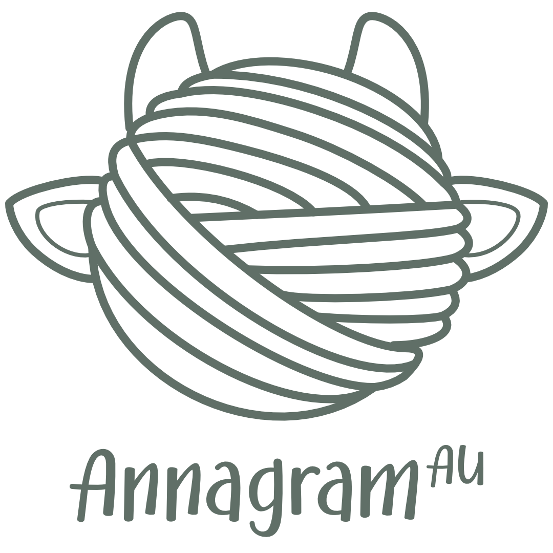 A lineart model of a ball of yarn with cow ears and cow horns. The name AnnagramAU is underneath the model